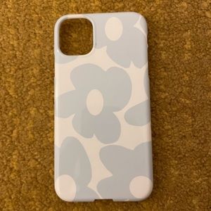 Society6 Large Baby Blue Retro Flowers White Background iPhone 11 Case